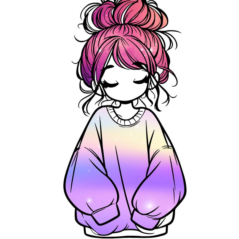 girl with baggy sweatshirt and messy bun