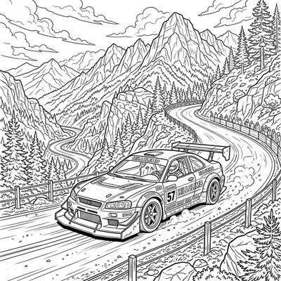 Feel the rush of the race as you color this dynamic hillclimb racer battling a winding mountain road. This intricate scene promises an engaging and satisfying coloring adventure.