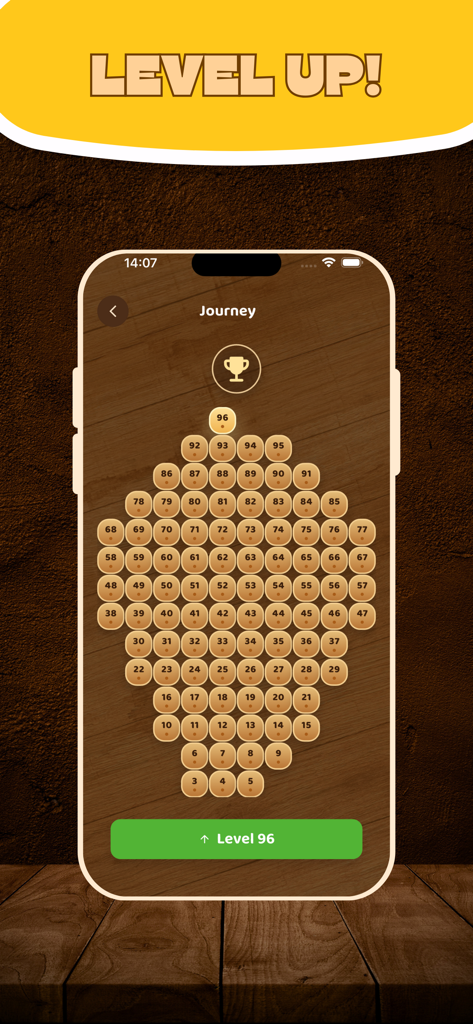 Level-Fortschrittsreisekarte im Holzblock-Puzzle-Spiel Block Blast 2026