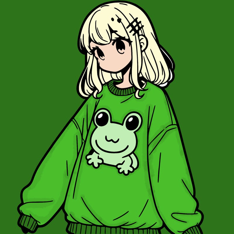 girl wearing frogging sweatshirt