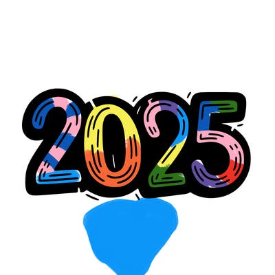 one line scrawled numbers sketch design “2025”