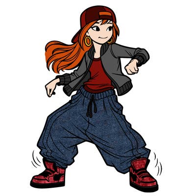 teenage girl doing street dance in baggy clothes