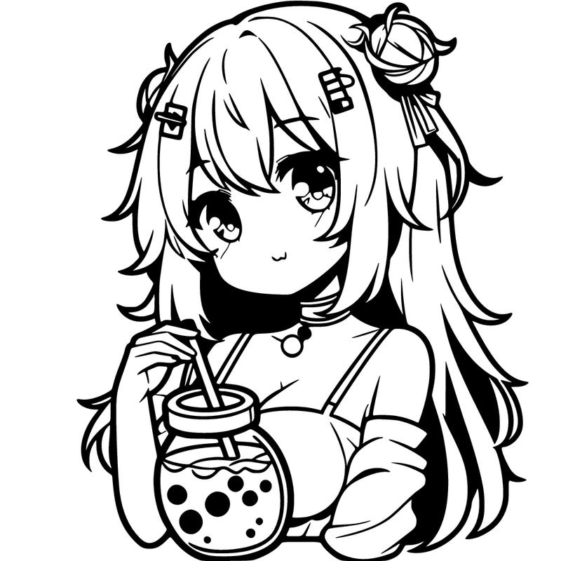 anime girl with boba