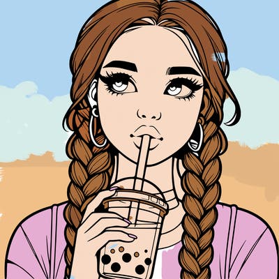 realistic girl with braided hair drinking boba
