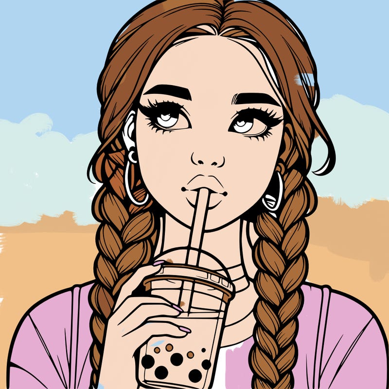 realistic girl with braided hair drinking boba