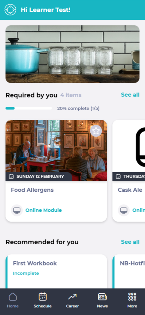 Mapal One - Mapal One app dashboard displaying employee training modules and progress tracking