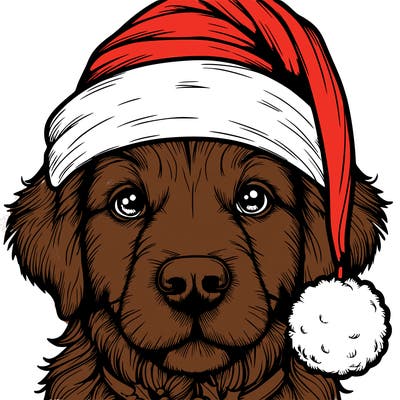 realistic dog with a christmas hat
