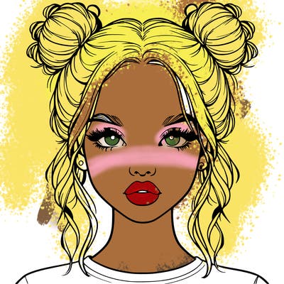 realistic girl with two buns in hair and lips