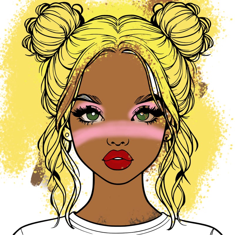 realistic girl with two buns in hair and lips
