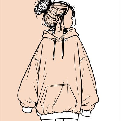 realistic girl with a oversized sweatshirt on and a bun