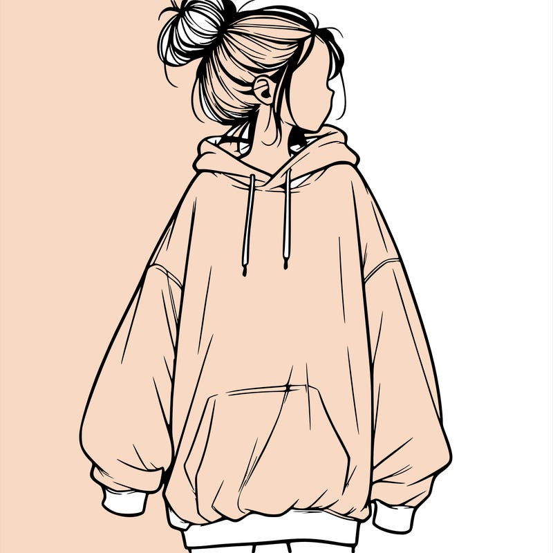 realistic girl with a oversized sweatshirt on and a bun