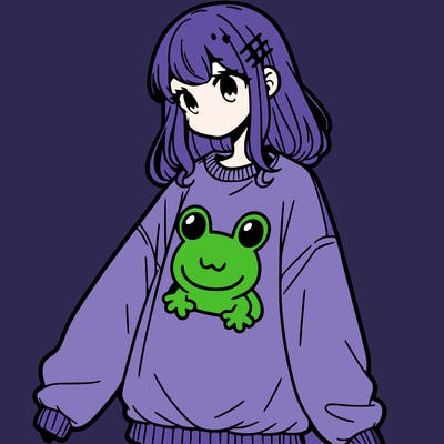 girl wearing frogging sweatshirt