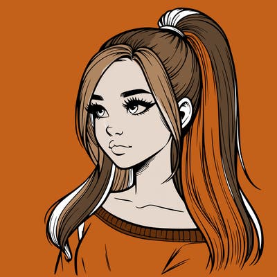 realistic girl with a high ponytail