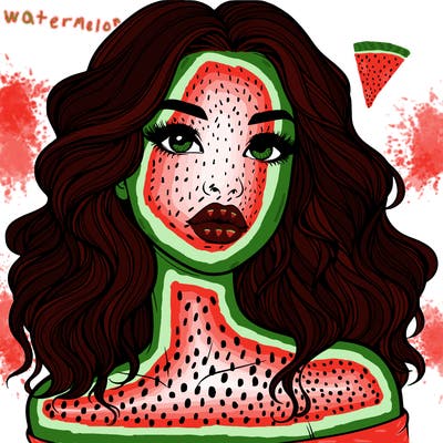 realistic girl with wavy hair and lips