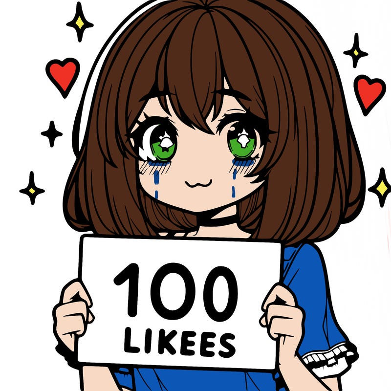 anima girl holding a 100 likes sign in her hand