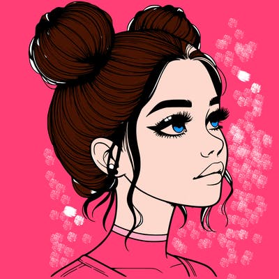 realistic girl with buns on the top of her head