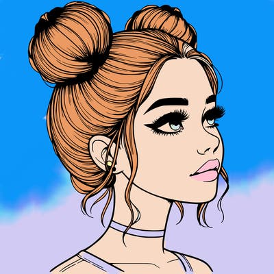 realistic girl with buns on the top of her head