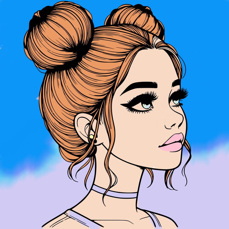 realistic girl with buns on the top of her head