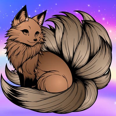 realistic detailed 9 tailed anime fox