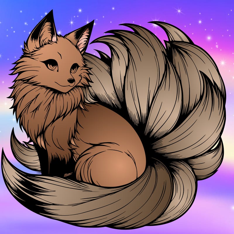 realistic detailed 9 tailed anime fox