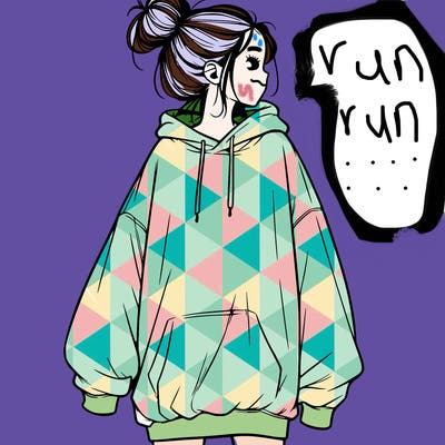 realistic girl with a oversized sweatshirt on and a bun