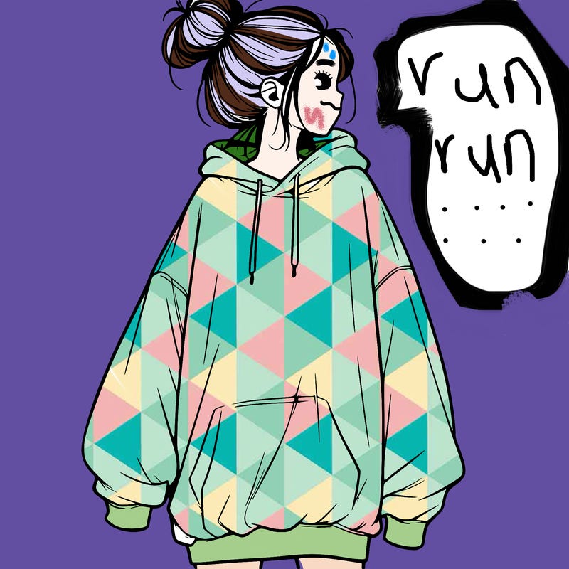 realistic girl with a oversized sweatshirt on and a bun