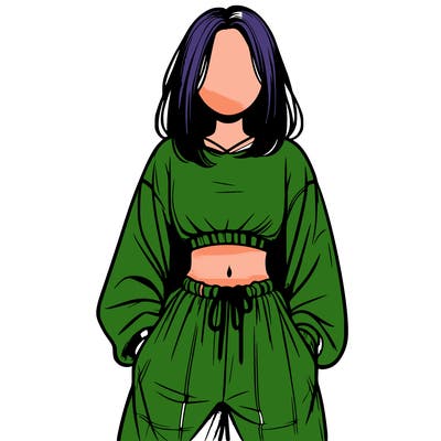 realistic girl faceless with baggy pants and a crop top