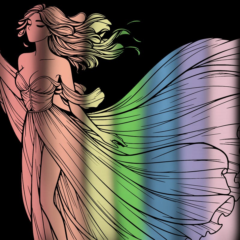 realistic woman in dress flowing the the wind