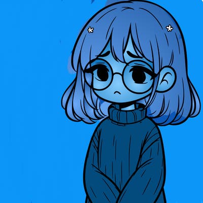 sad girl with glasses in a sweater