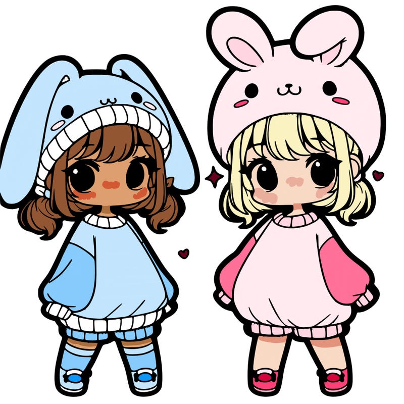 cute girls with a oversized bunny sweatshirt and bunny hat