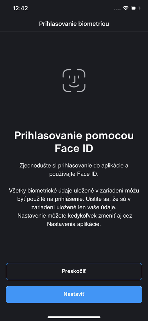 Čítačka - Tatra banka Citacka app Face ID biometric login setup screen