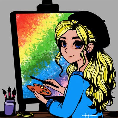 realistic girl artist painting a blank canvas