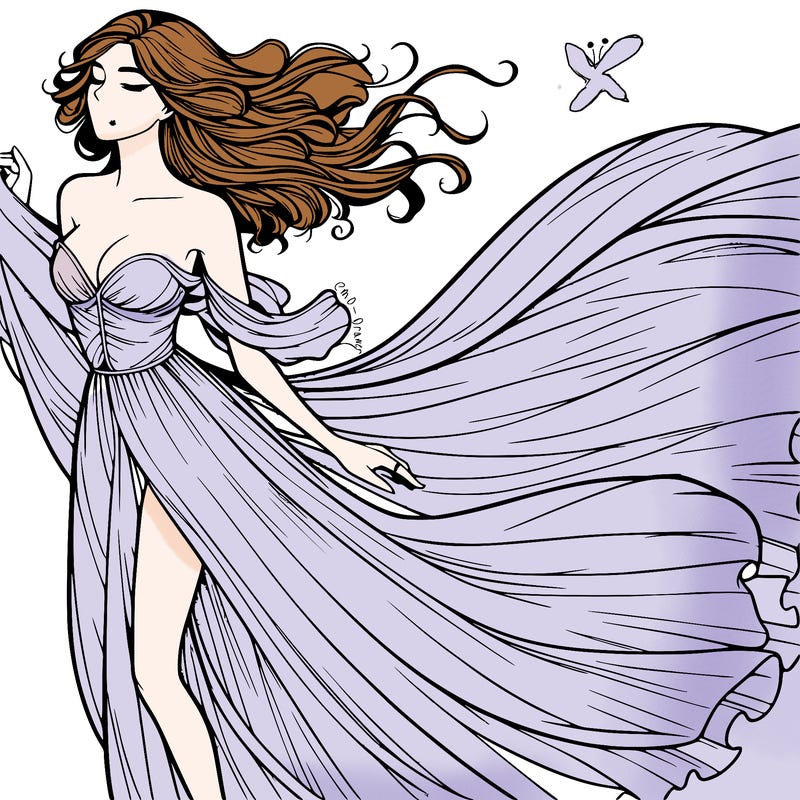 realistic woman in dress flowing the the wind