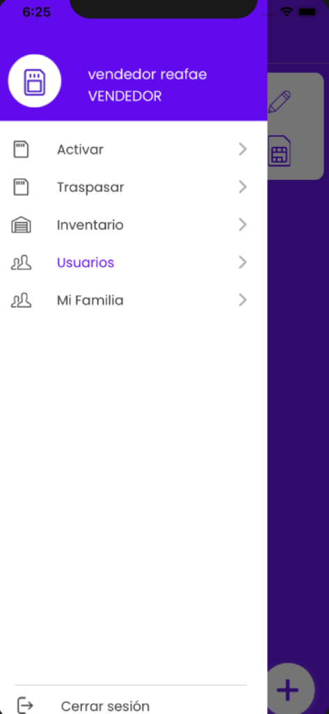 Simtools - Menu di navigazione dell'app mobile Simtools con opzioni di attivazione della carta SIM e gestione dell'inventario in italiano.
