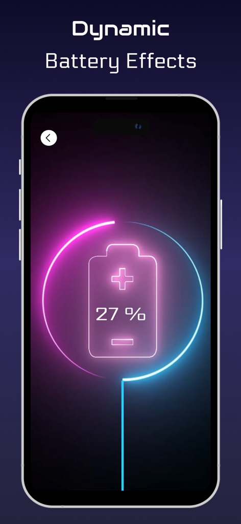 Charging Screen Animation Show - An iPhone screen displaying a neon pink and blue battery charging animation with 27 percent charge level