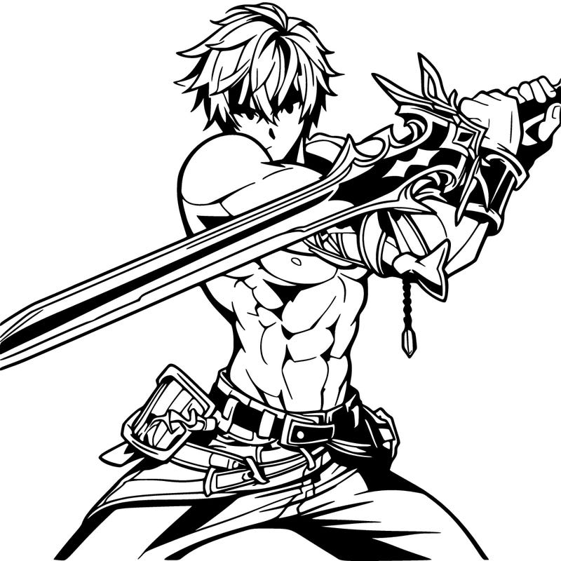 hot anime man fighting with sword