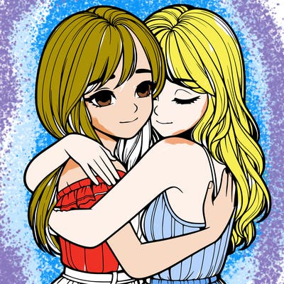 realistic girls hugging