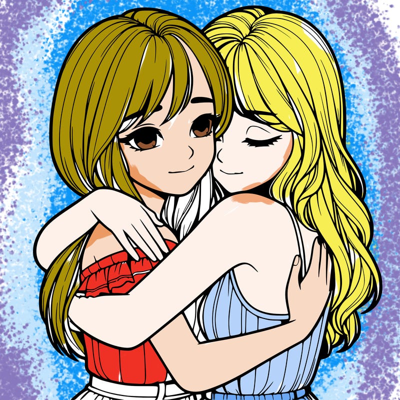 realistic girls hugging