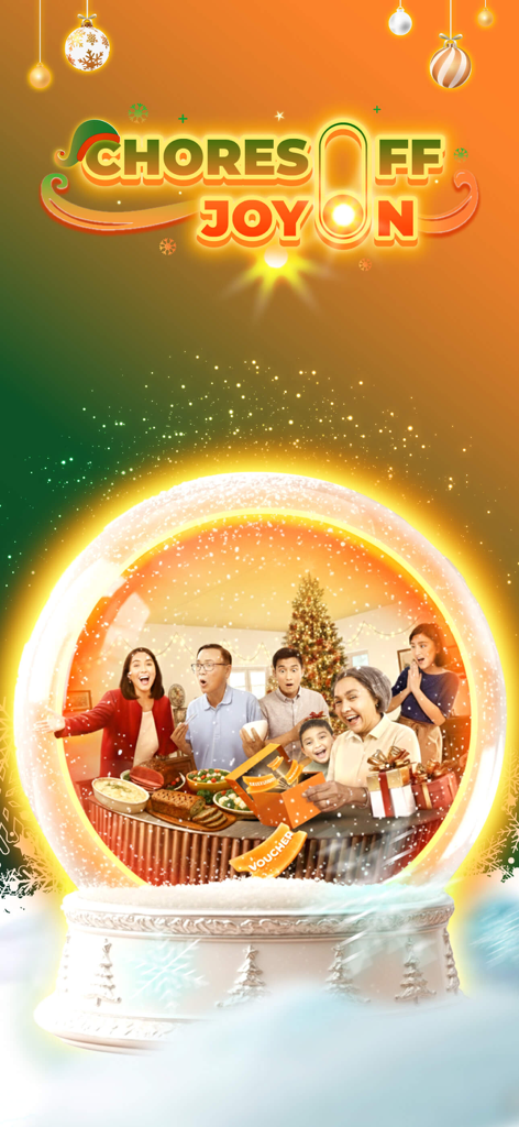 bTaskee - Home Services - bTaskee Feiertags-Werbegrafik mit einer Familie in einer Schneekugel und dem Slogan Hausarbeit aus, Freude an