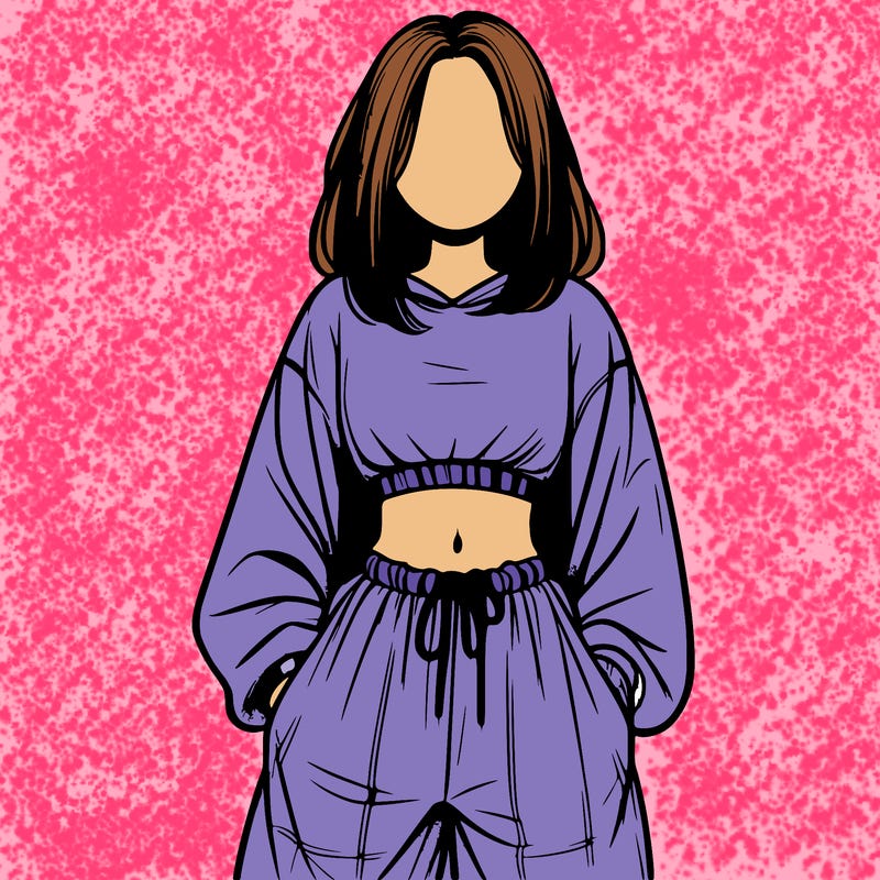 realistic girl faceless with baggy pants and a crop top