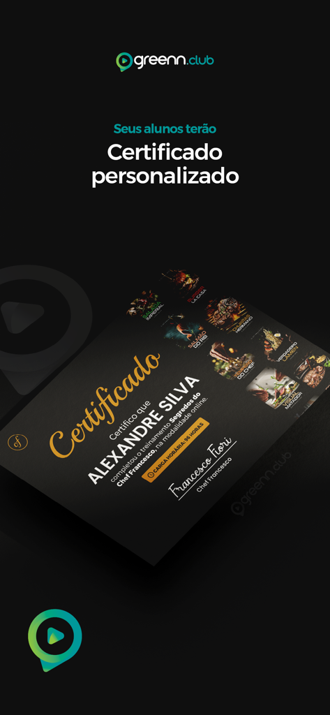 Greenn Club - Greenn Club app showing a personalized digital certificate for course completion