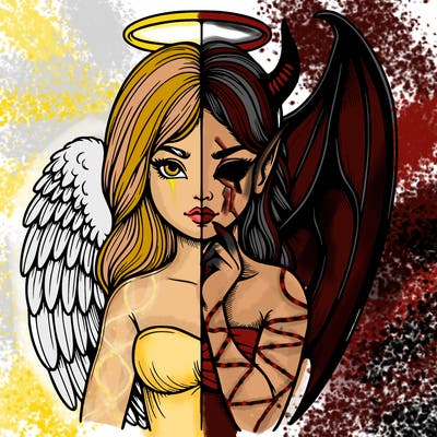 realistic angel half demon