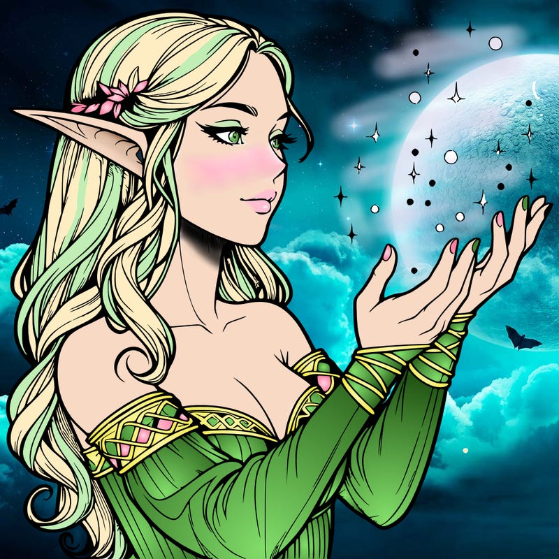 realistic elf girl doing magic