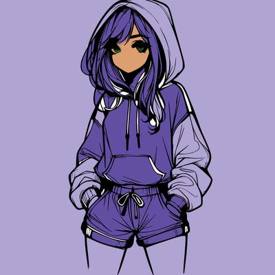 realistic girl in shorts and hoodie