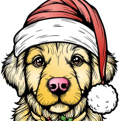 realistic dog with a christmas hat