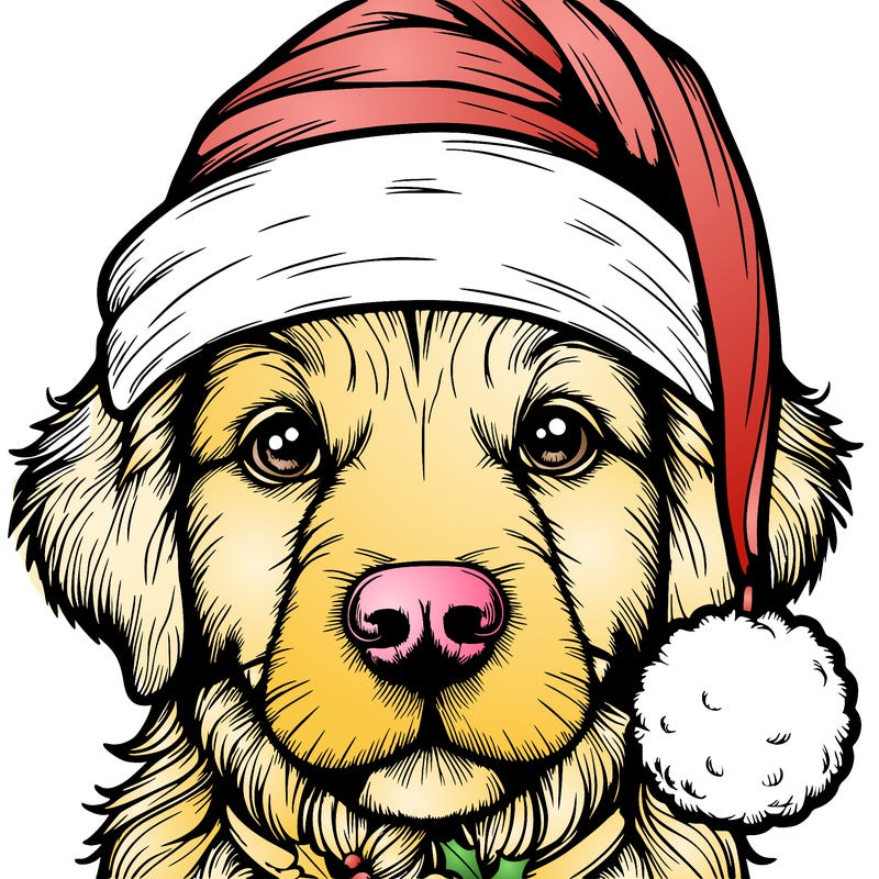 realistic dog with a christmas hat