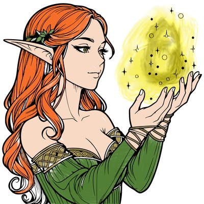 realistic elf girl doing magic