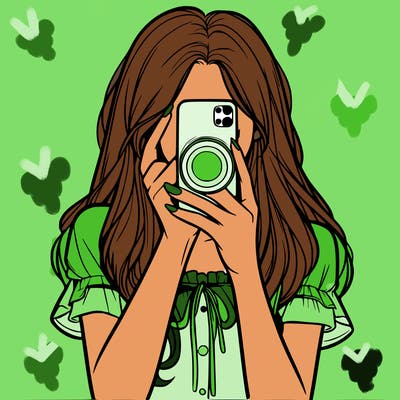 a realistic girl holding her phone taking pictures