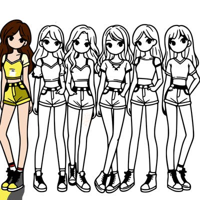 a group of girls wearing crop tops and shorts