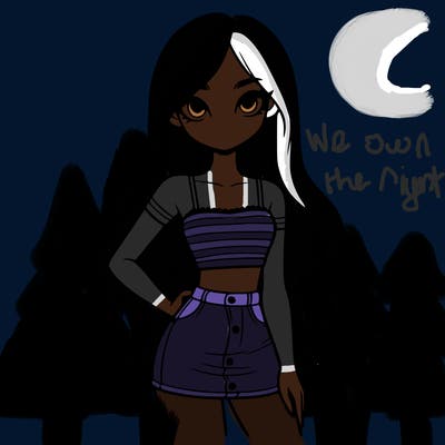 girl in crop top cute skirt and long hair